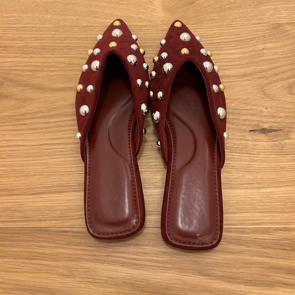 Amazon Burgundy Mules with Silver and Gold Studs - Picture 3 of 5